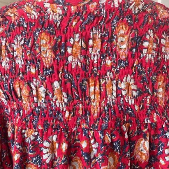 Free People Printed Ruffle Sleeve Crop Topo Size XS Red-Multi Color. - Picture 7 of 9